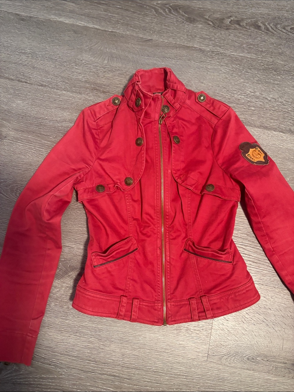 Guess Women's Red Utility Zip Jacket with Epaulets
